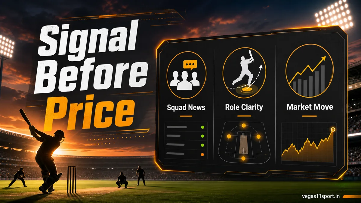 Vegas11 Sport IPL futures illustration showing squad news, role clarity, and market movement before price changes.