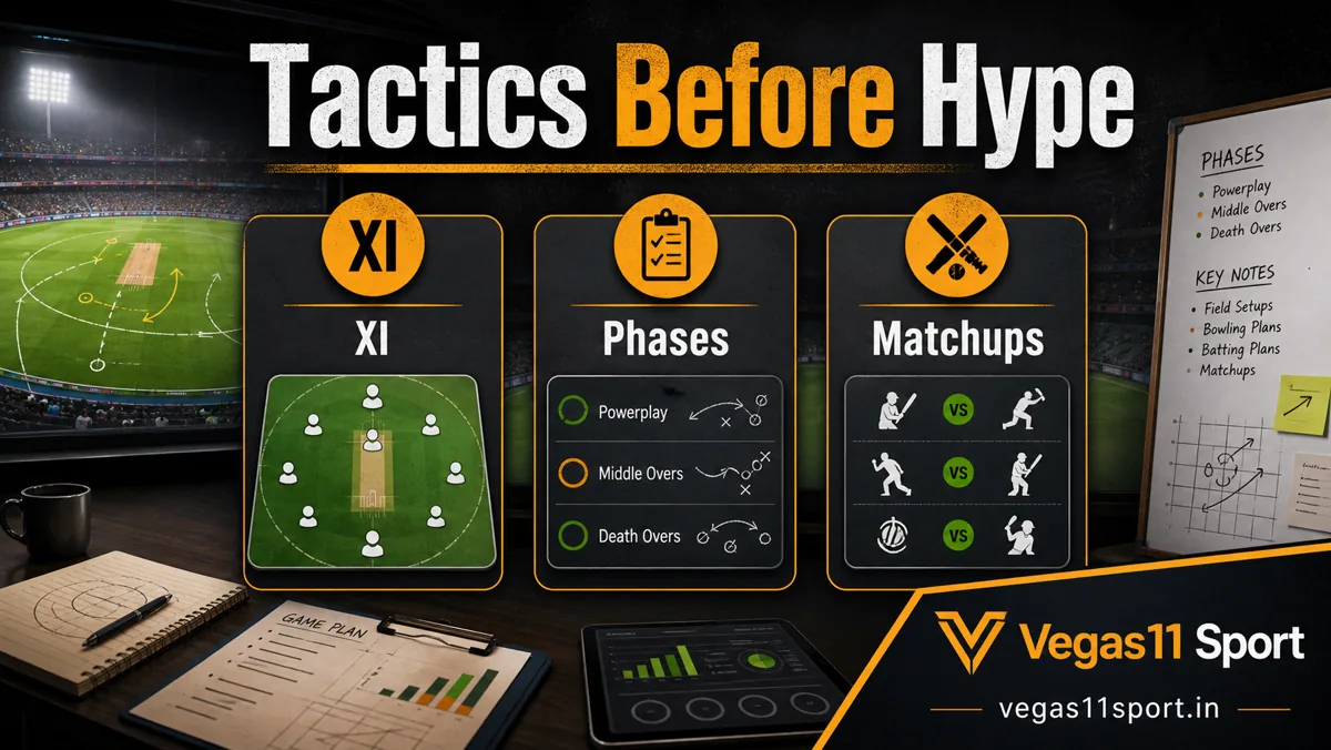 Vegas11 Sport illustration showing XI, Phases, and Matchups checks for coaching stories.