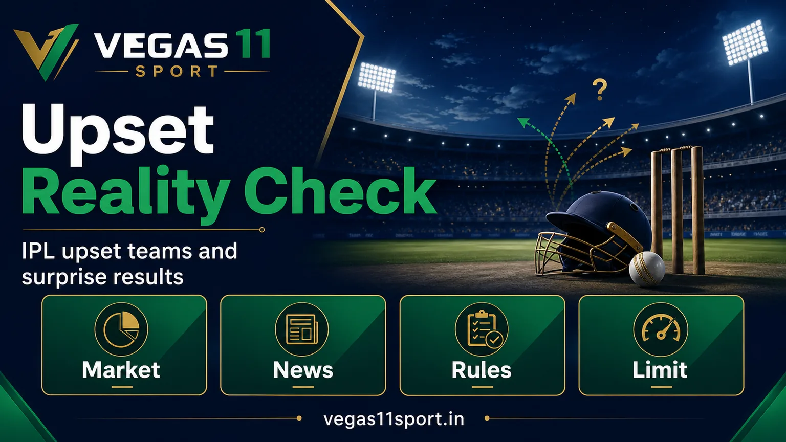 Vegas11 Sport illustration showing an upset reality check with market, news, rules, and limit cues.