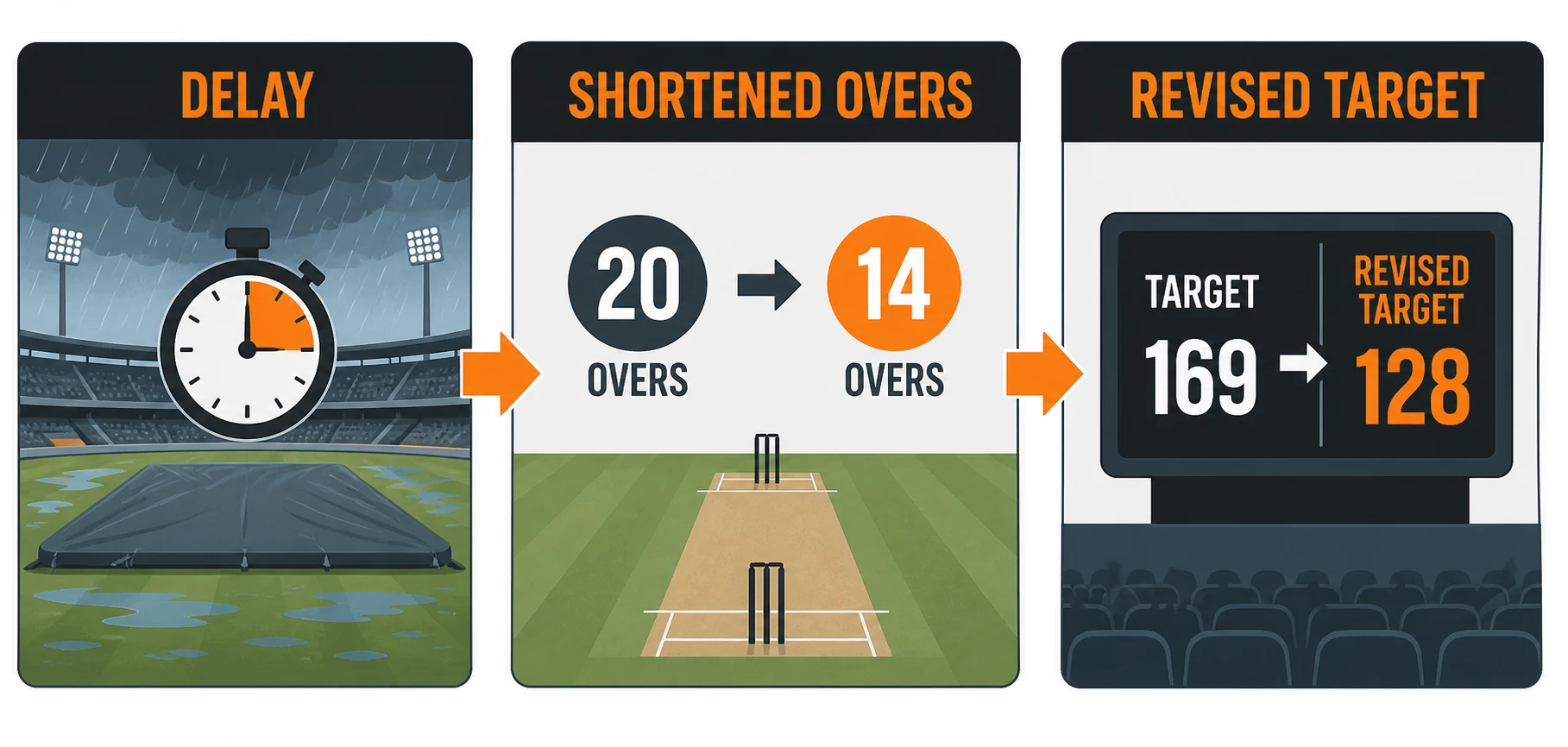 RAIN-REDUCED MATCH CHECK diagram for DLS Method in T20 Cricket: What Changes When Rain Cuts a Match Short