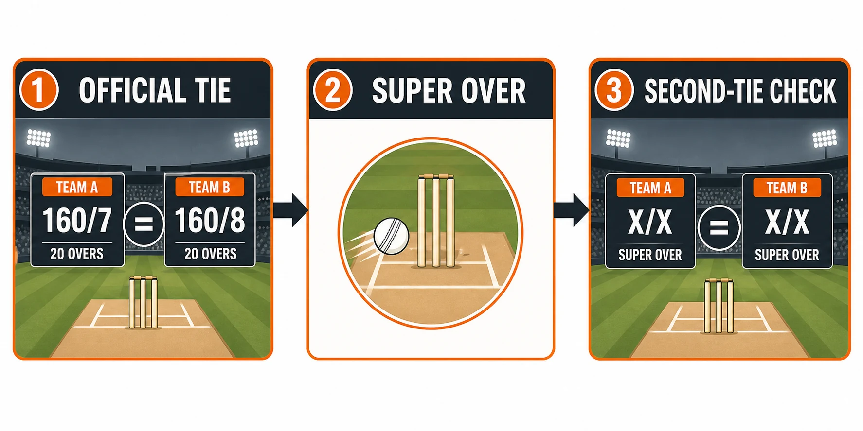 TIE-RESOLUTION CHECK diagram for T20 Super Over Rules: How a Tie Is Resolved and What to Verify