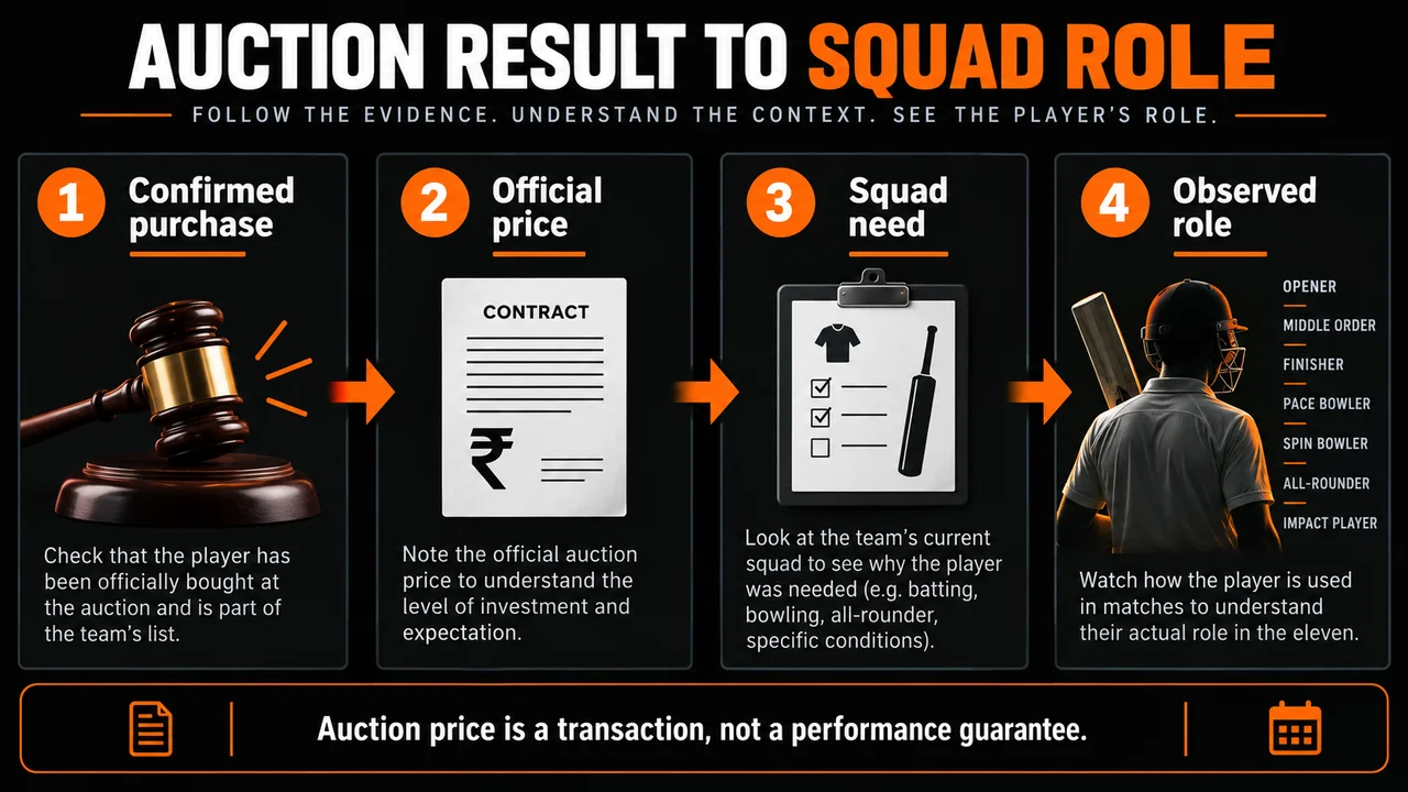 Evidence-check sequence for IPL 2026 Auction Review: Confirmed Moves and Squad Needs